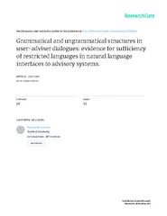 AND UNGRAMMATICAL STRUCTURES IN USER-ADVISER DIALOGUES1 EVIDENCE FOR S