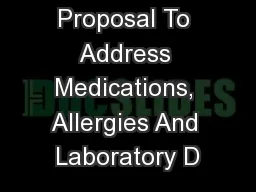 Proposal To Address Medications, Allergies And Laboratory D