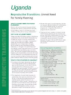 REPRODUCTIVE TRANSITIONSWHAT IS UNMET NEED FOR FAMILY PLANNING?  