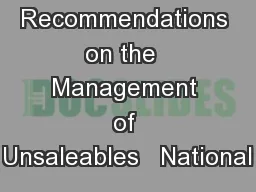 Industry Recommendations on the  Management of Unsaleables   National