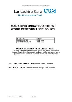 Managing Unsatisfactory Work Performance Policy