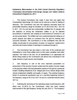 Explanatory Memorandum to the Draft Central Electricity Regulatory 
..