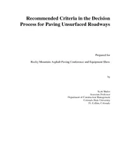 Recommended Criteria in the Decision Process for Paving Unsurfaced Roa
