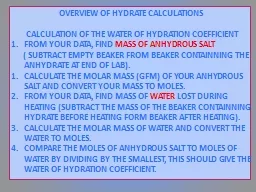 OVERVIEW OF HYDRATE CALCULATIONS