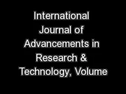International Journal of Advancements in Research & Technology, Volume