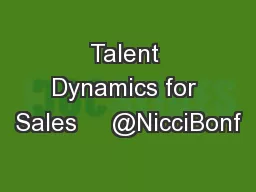 Talent Dynamics for Sales     @NicciBonf