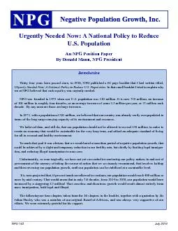 Urgently Needed Now: A National Policy to Reduce