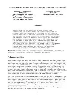 1EXPERIMENTAL MODELS FOR VALIDATING COMPUTER TECHNOLOGY*Marvin V. Zelk