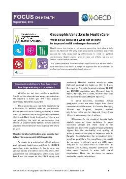 FOCUS on HEALTH Geographic Variations in Health Care 