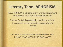 Literary Term: APHORISM