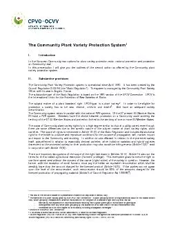 The Community Plant Variety Protection SystemI. Introduction In the Eu