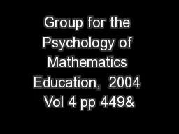 Group for the Psychology of Mathematics Education,  2004 Vol 4 pp 449&