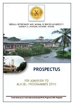 Kerala Veterinary and Animal Sciences University, M.V.Sc. Programme 20