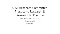 APSE Research Committee: Practice to Research &