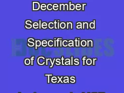Application Report SLLA  December  Selection and Specification of Crystals for Texas Instruments USB