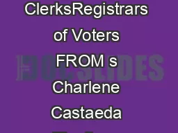 August   County ClerkRegistrar of Vote rs CCROV Memorandum  TO All County ClerksRegistrars