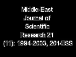 Middle-East Journal of Scientific Research 21 (11): 1994-2003, 2014ISS