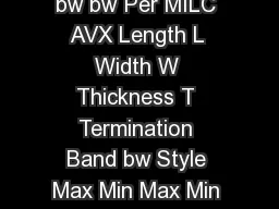 J J CDR CDR bw bw Per MILC AVX Length L Width W Thickness T Termination Band bw Style
