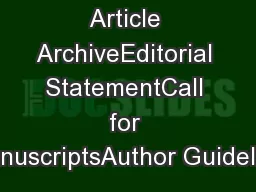 Article ArchiveEditorial StatementCall for ManuscriptsAuthor Guideline