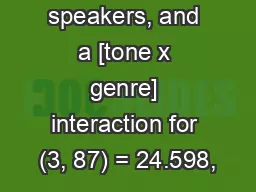 both speakers, and a [tone x genre] interaction for (3, 87) = 24.598,