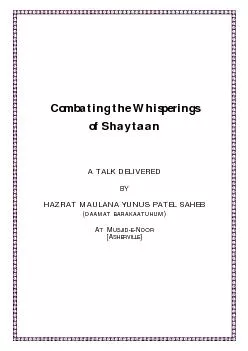 Combating the Whisperings  of Shaytaan      A T D   BY  H MAULANA YUNU