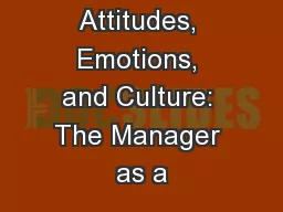 Values, Attitudes, Emotions, and Culture: The Manager as a