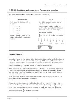 Count On Misconceptions in Mathematics Misconception   Multiplication can Increase or
