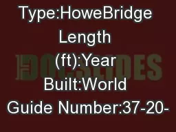Truss Type:HoweBridge Length (ft):Year Built:World Guide Number:37-20-