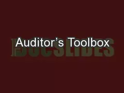 Auditor’s Toolbox