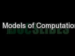 1 Models of Computation