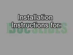 Installation Instructions for: