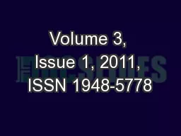 Volume 3, Issue 1, 2011, ISSN 1948-5778