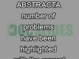 1. ABSTRACTA number of problems have been highlighted with the current