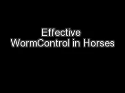 Effective WormControl in Horses