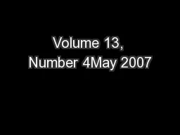 Volume 13, Number 4May 2007