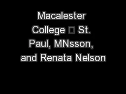 Macalester College – St. Paul, MNsson, and Renata Nelson