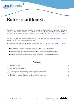 Rules of arithmetic mcTYrules Evaluatingexpressions involvingnumbers isoneofthebasi ctasksinarithmetic