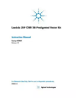 Lambda ZAP-CMV XR Predigested Vector Kit     Instruction Manual Catalo