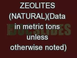 ZEOLITES (NATURAL)(Data in metric tons unless otherwise noted)