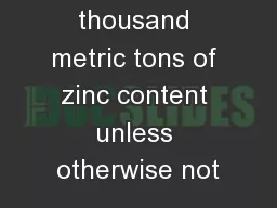 ZINC(Data in thousand metric tons of zinc content unless otherwise not
