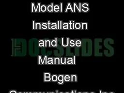 Ambient Noise Sensor Model ANS Installation and Use Manual   Bogen Communications Inc