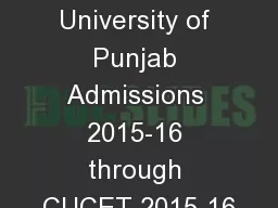 Central University of Punjab Admissions 2015-16 through CUCET 2015-16