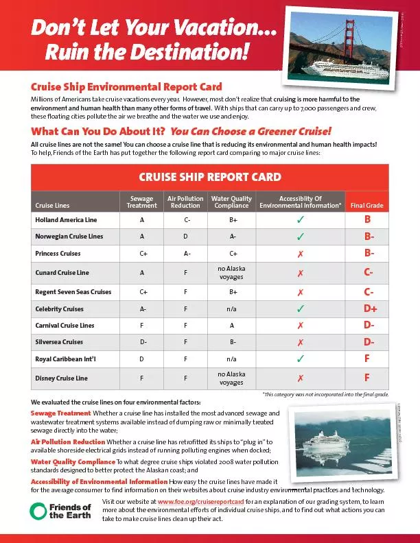 Cruise Ship Environmental Report Card