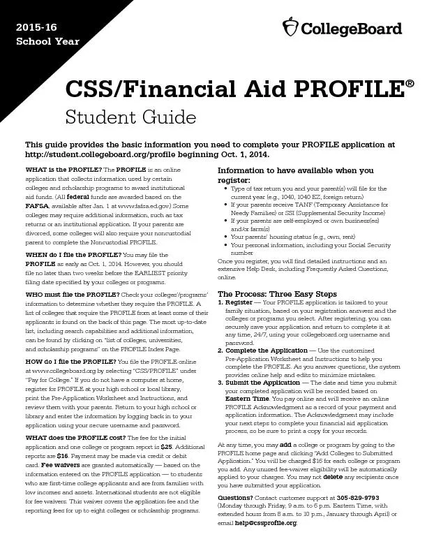 CSS/Financial Aid PROFILE