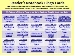 Reader’s Notebook Bingo Cards