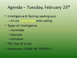 Agenda – Tuesday, February 25