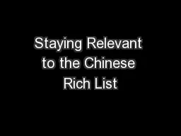 Staying Relevant to the Chinese Rich List