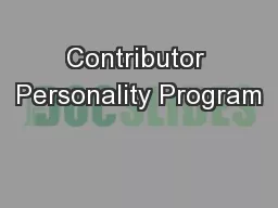 Contributor Personality Program