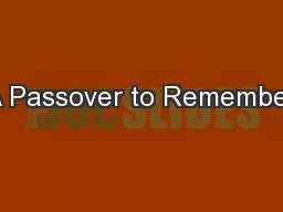 A Passover to Remember