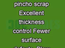 Blow Molding  Blow Molding STRETCHBLOW MOLDING  Blow Molding INJECTIONBLOW MOLDING No pincho scrap Excellent thickness control Fewer surface defects  Blow Molding BLOW MOLDING DEFECTS Axial thickness